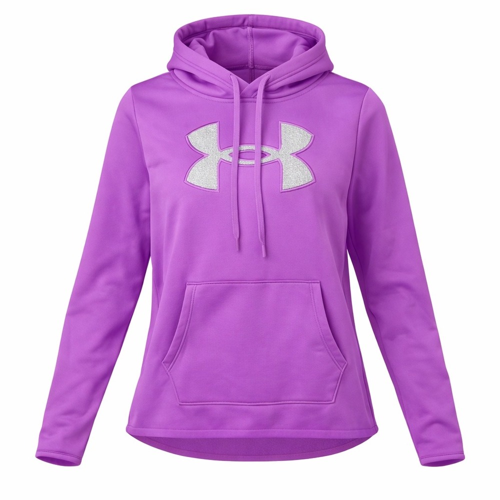 Under Armour Hoodie Womens M Loose Purple Fleece Big Logo Chenille Athleisure